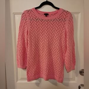 Talbots Pink Pointelle Crewneck Knit Sweater Cotton/Linen Blend Size Small